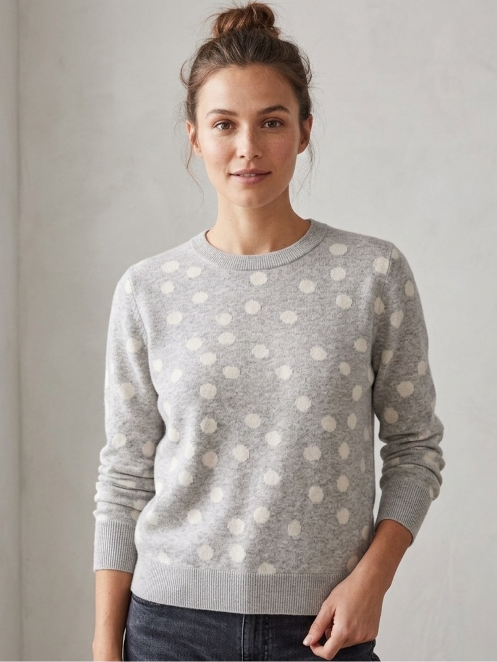 A New Day Gray and Metallic Polka Dot Sweater